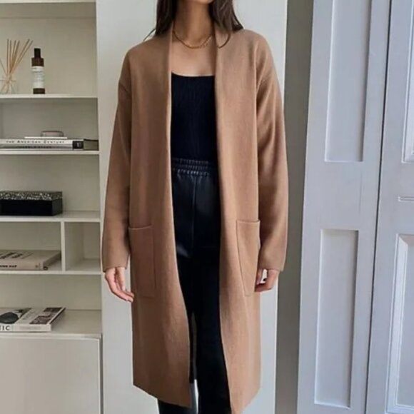 Aritzia Babaton Lance Wool Blend Long Cardigan Brown Tan - Small - Picture 1 of 7